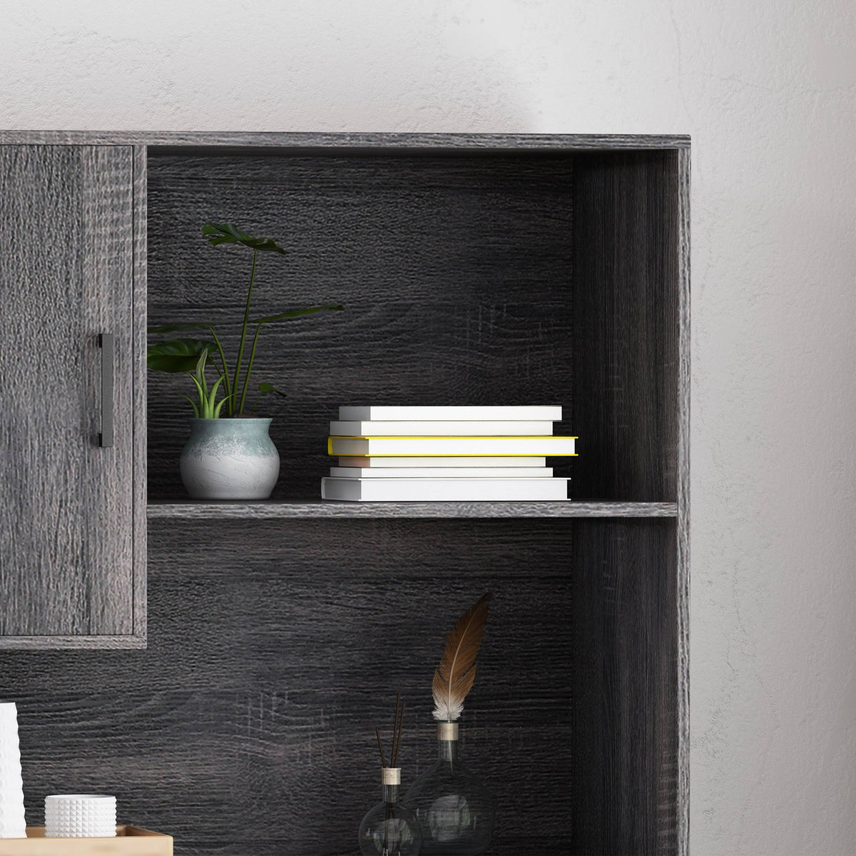 Walnut and Black Faux Wood Cube Bookcase I846