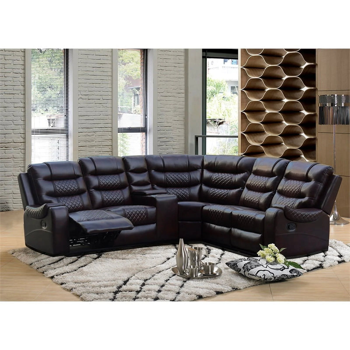 Brown Faux Leather Reclining Sectional S296