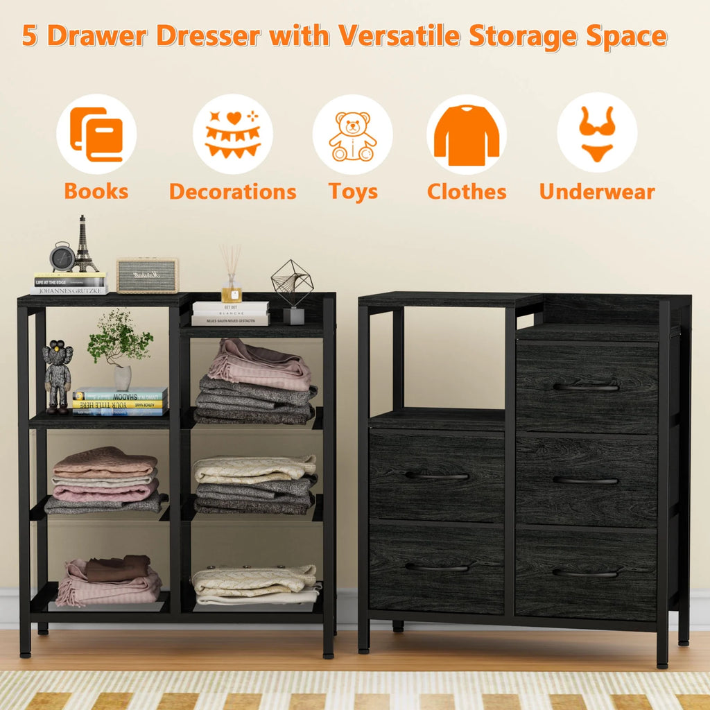 5 Fabric Drawers Storage Unit Organizer with Shelves D3597