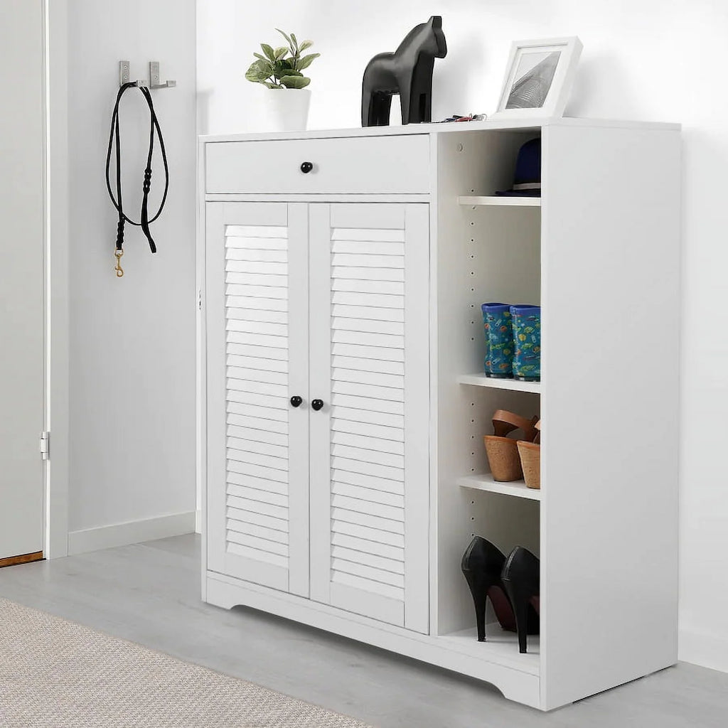 White Freestanding Shoe Rack Organizer with 2 Shutter Door N4769