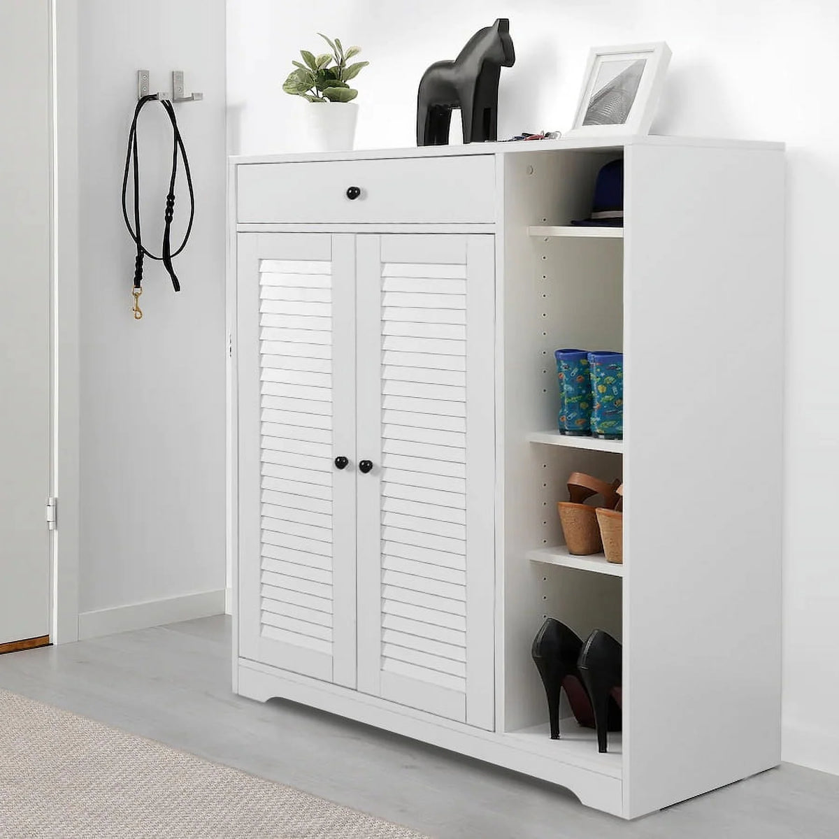 White Freestanding Shoe Rack Organizer with 2 Shutter Door N4769