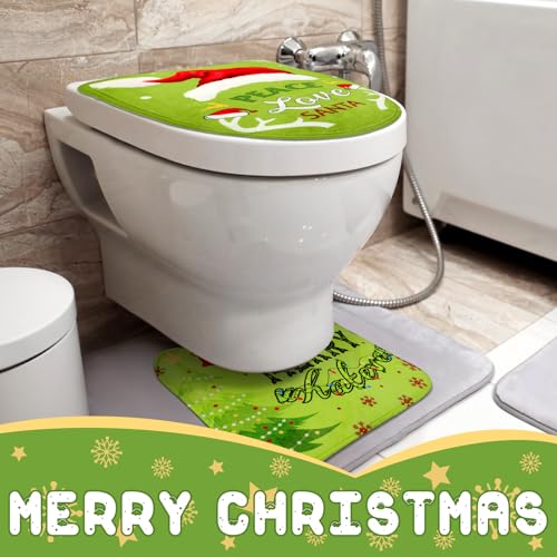 4 Pcs Christmas Green Toilet Seat Cover Set W86705