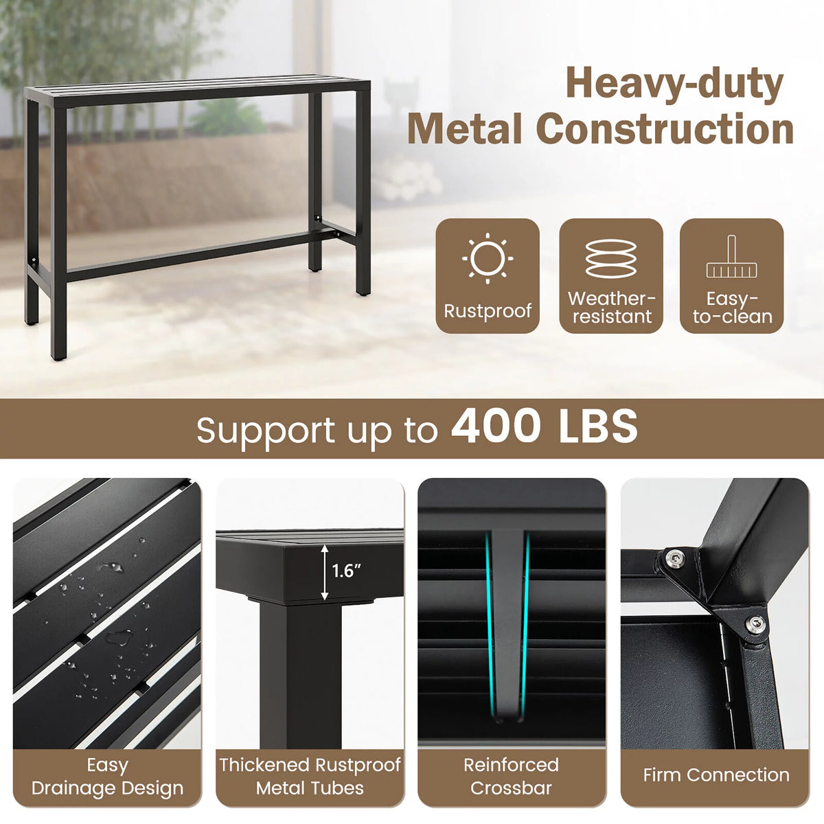 3PCS Outdoor Metal Bar Table & Chairs Set with Cushion X7226