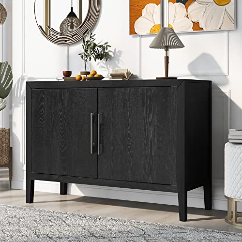 Black Sideboard Storage Cabinet with 4 Doors and Adjustable Shelves L421111