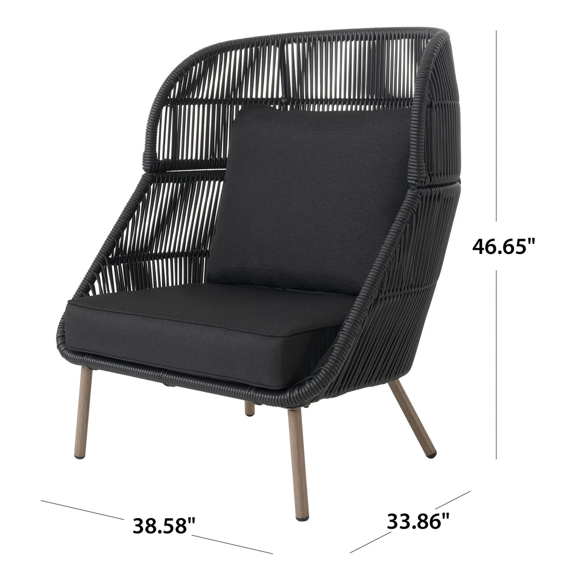 Black Wicker Outdoor Accent Chair with Cushions V54570