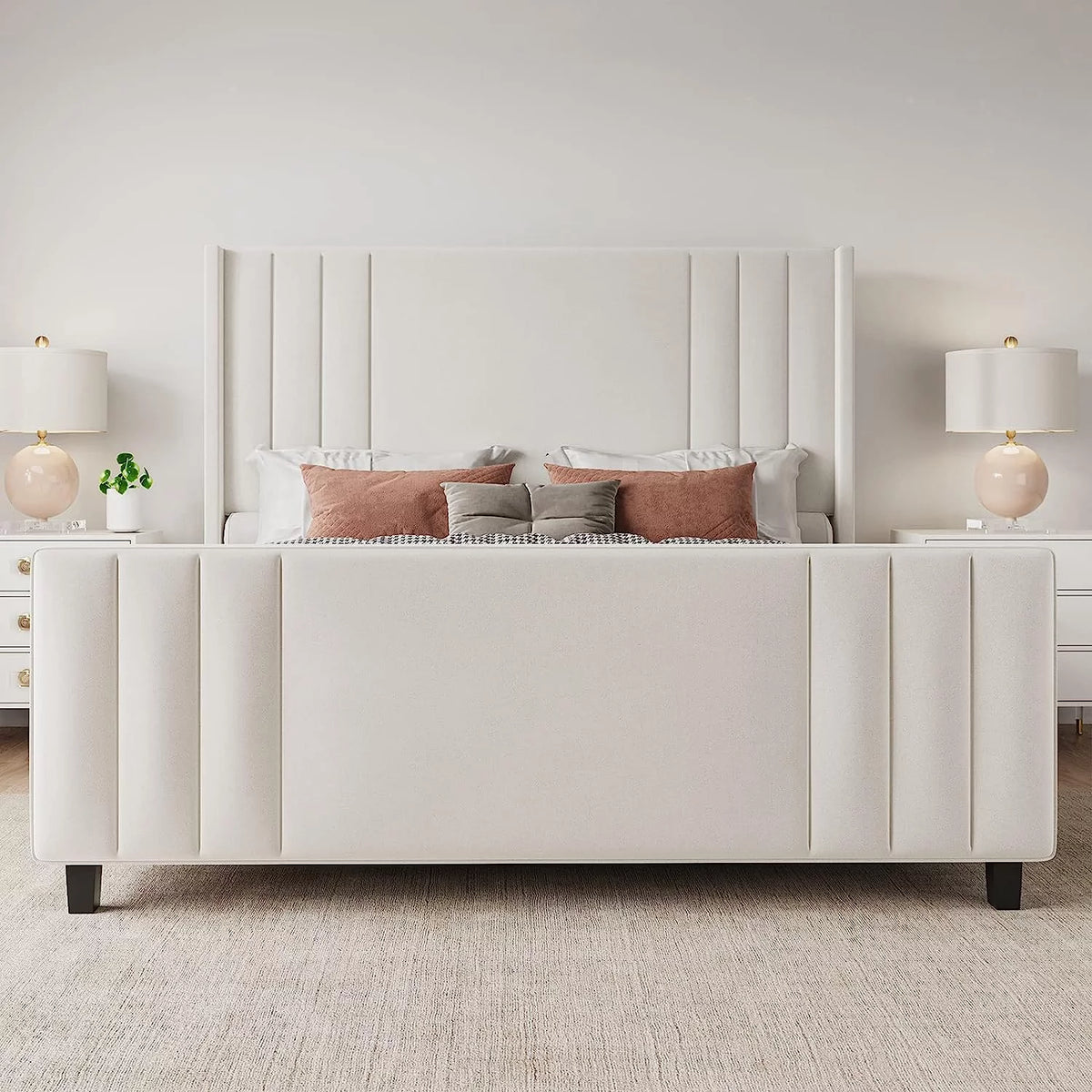 Queen Platform Bed Frame with Vertical Channel, Cream N299159