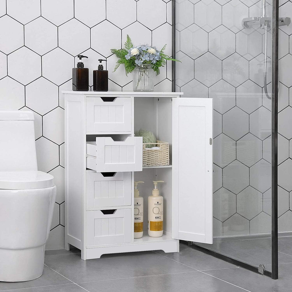 White Freestanding Bathroom Storage Cabinet with 4 Drawers and 1 Door G97092