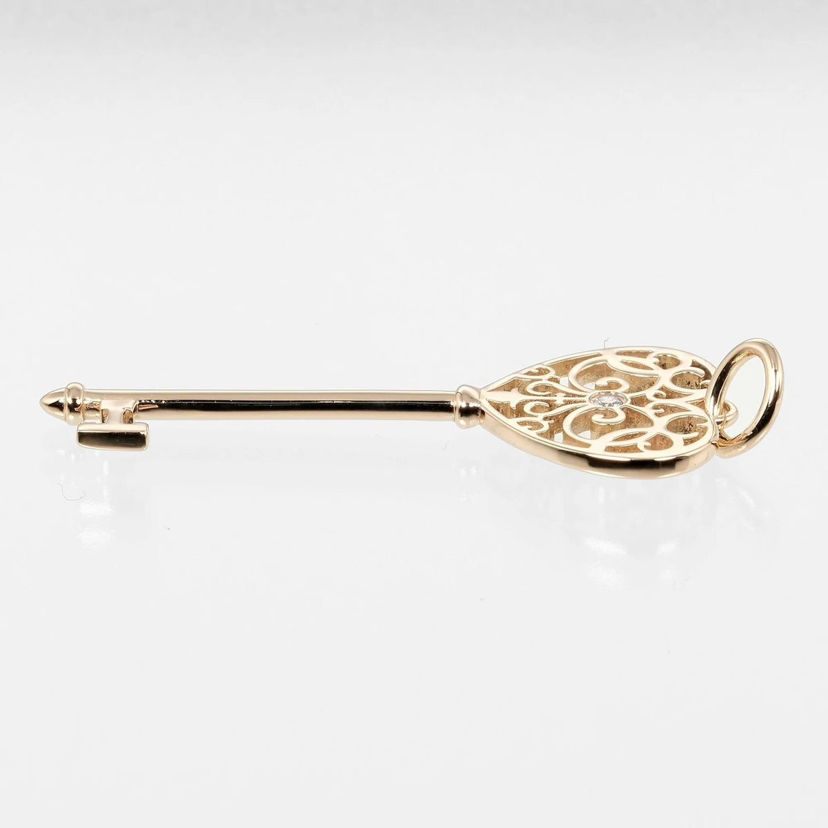 Tiffany Enchanted Heart Key Pendant Pink Gold Diamond 3.43g W721196