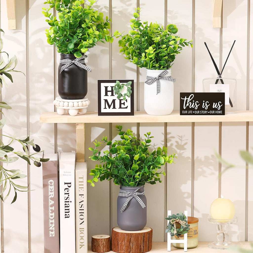 12 Pcs Eucalyptus Mason Jar Table Centerpieces Farmhouse Tiered Tray Decor Wooden Signs J960394
