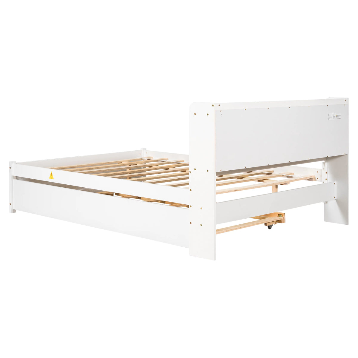 White Wood Full Size Trundle Bed with Bookcase Headboard F19448