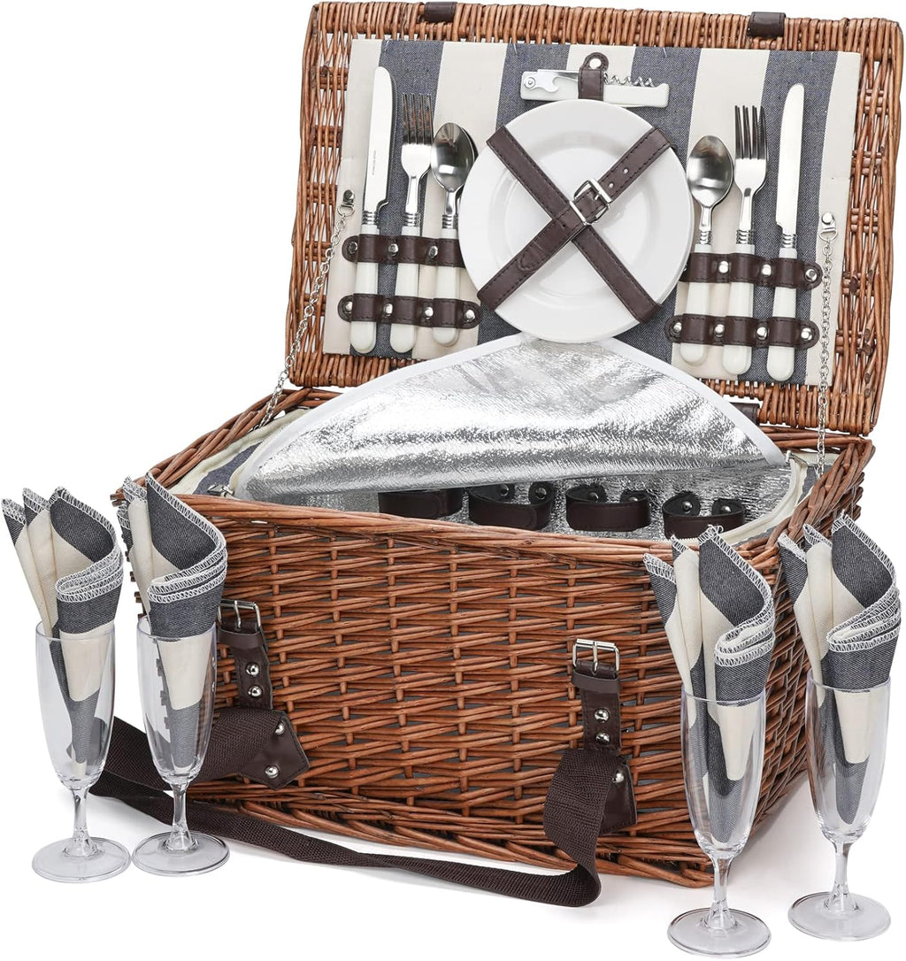 Willow Wicker Picnic Basket Set for 4 X816