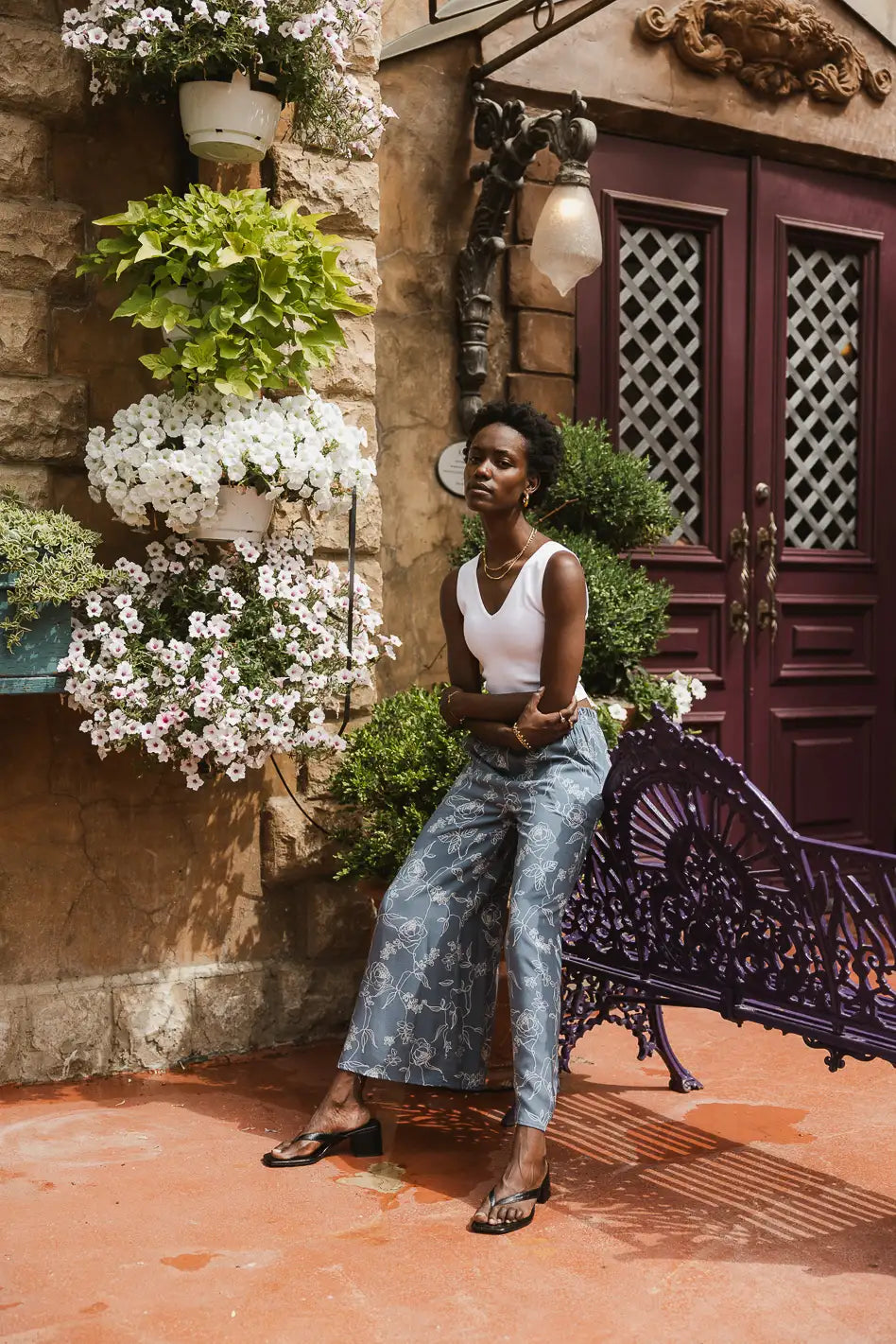 Floral Pants in Blue Q6010