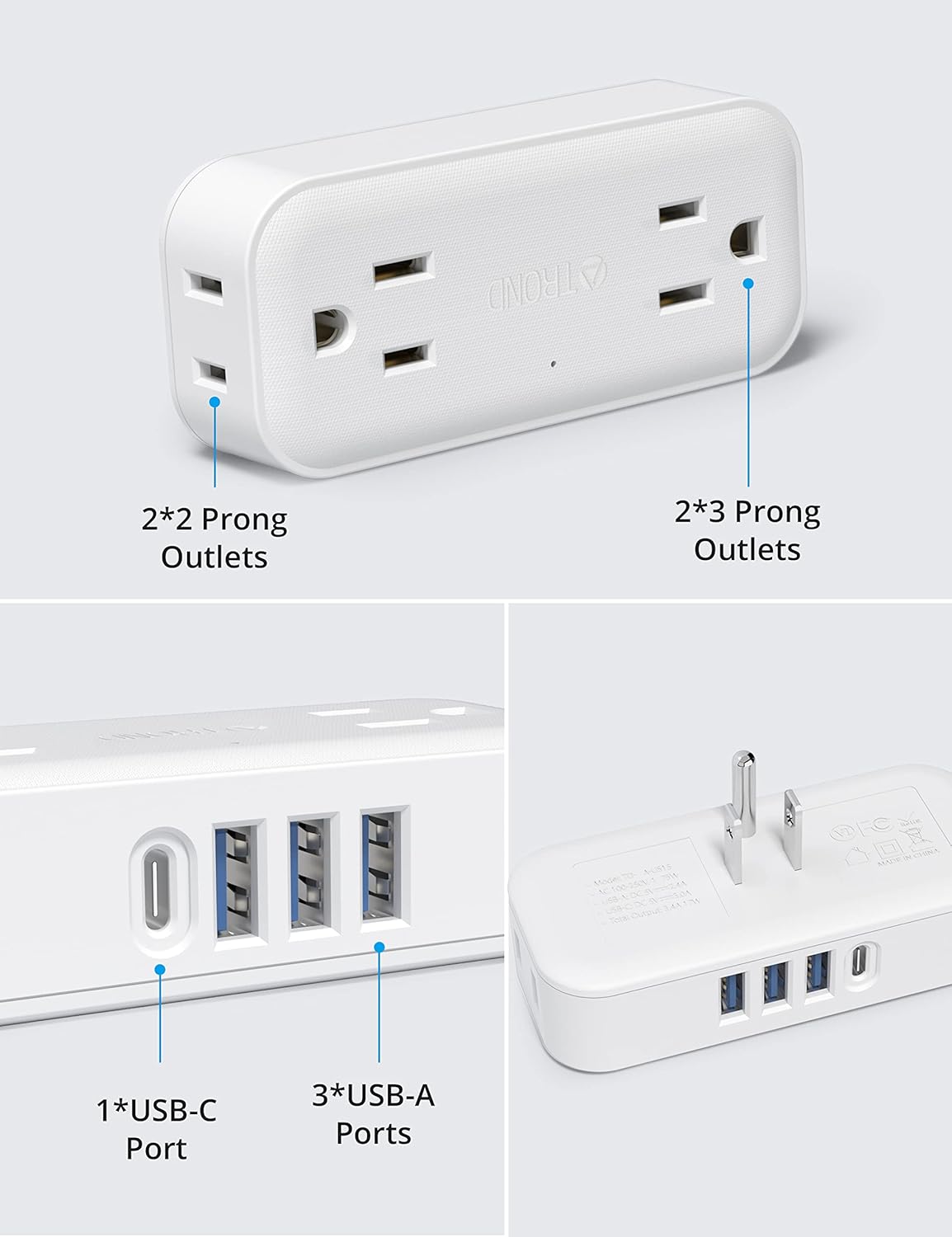 White 4 Outlet 4 USB Ports (1 USB C) Outlet Extender V936