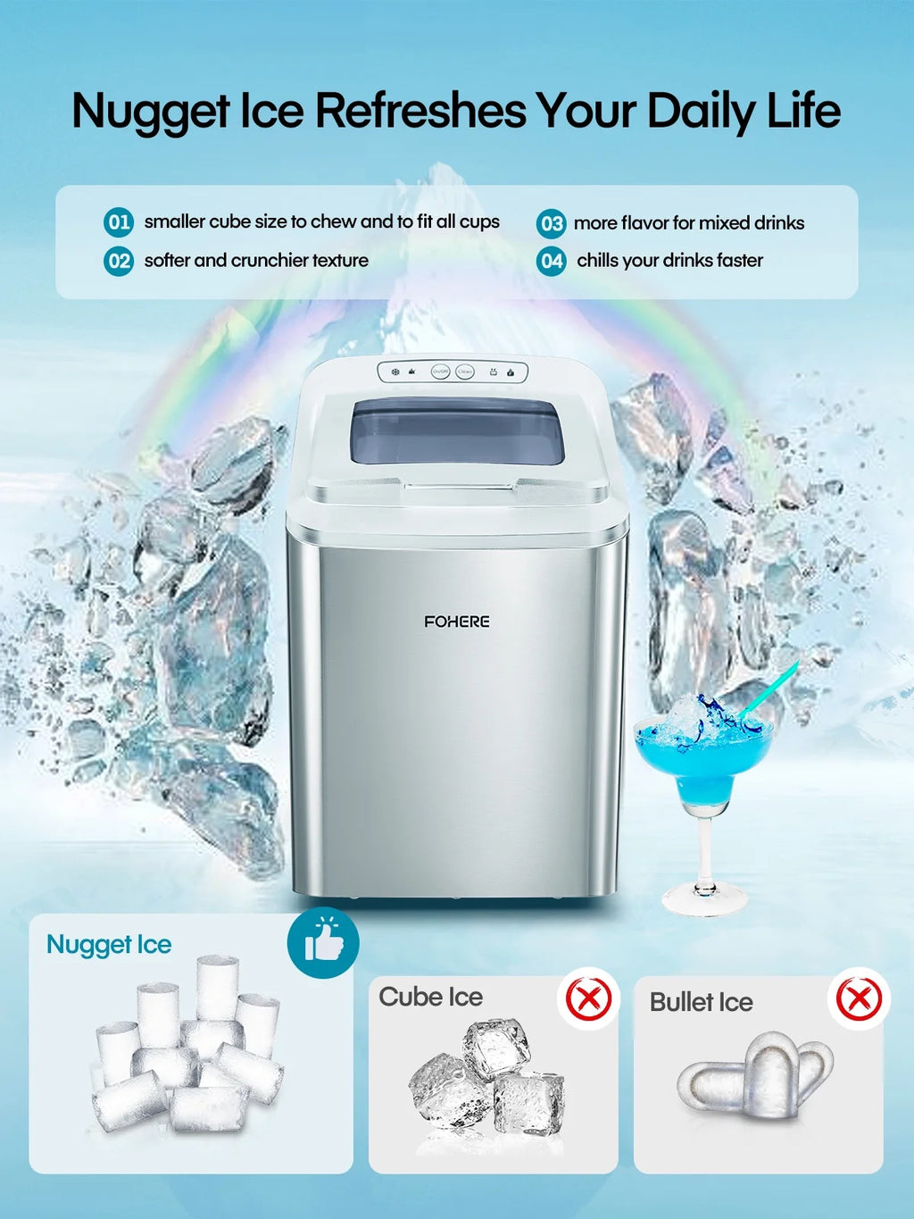 White Stainless Steel Nugget Ice Maker A719