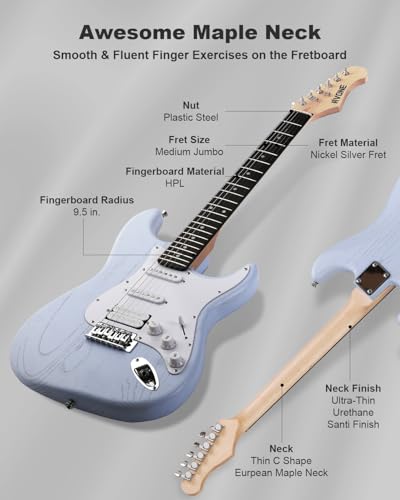39" Beginner Electric Guitar Kit with Amp & HSS Pickups Black R189