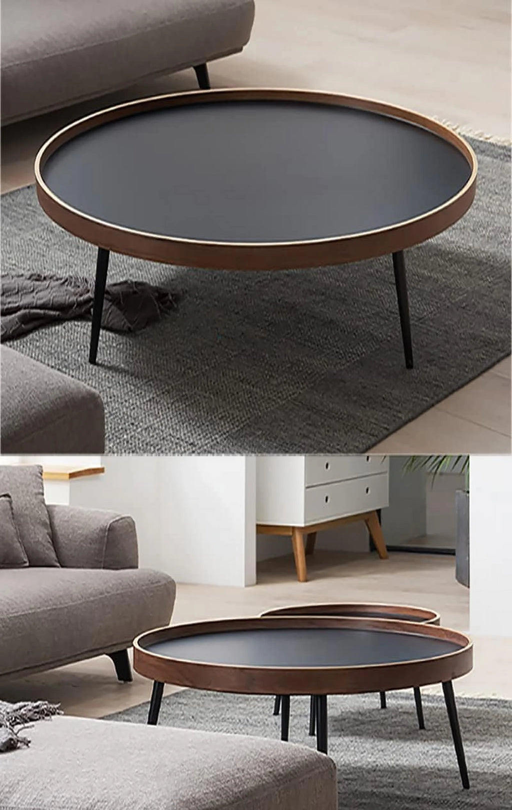 Round Wooden Nesting Coffee Table Set with Metal Frame J60991