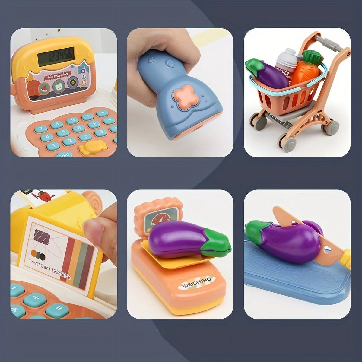 Kids Toy Cash Register with Scanner Play Food Pretend Play Money U368215