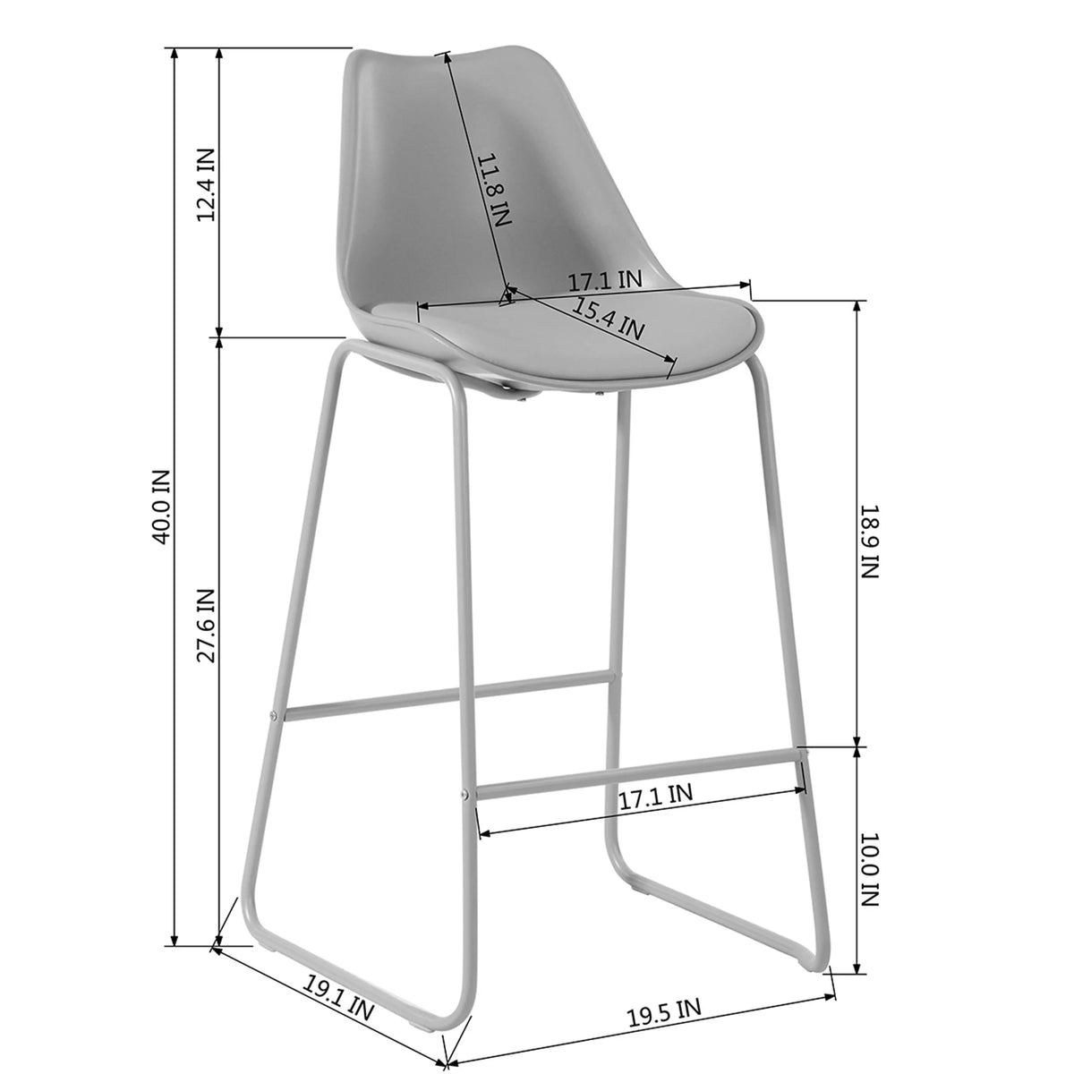 28" PU Leather Bar Stool Set of 2 with Backs V366263