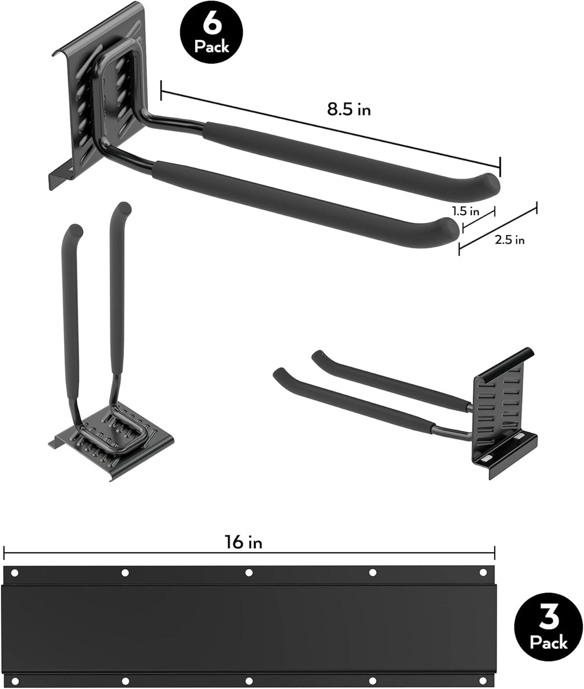 Heavy Duty Garage Storage Tool Organizer Wall Mount Rack with 6 Long Hooks, 48 Inch, Pack of 2 U464894