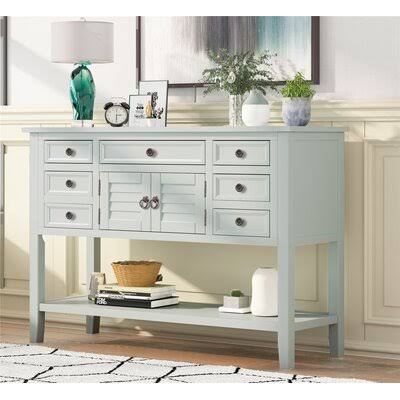 Light Blue Console Table with 7 Drawers and 1 Cabinet C46017
