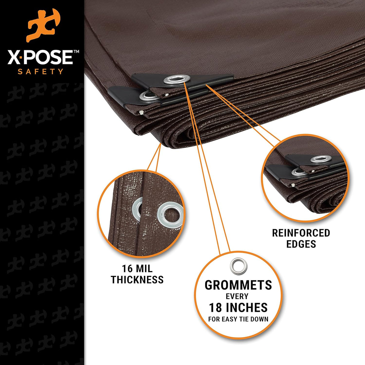 16' x 20' Brown 16 Mil Waterproof Poly Tarp Cover with Grommets and Reinforced Edges V9154