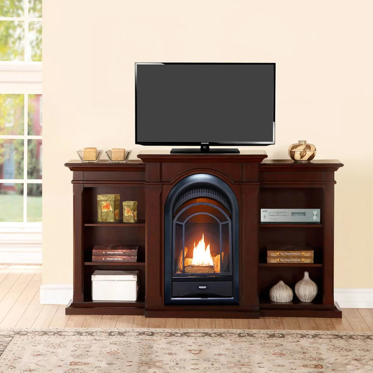 Ventless Fireplace Insert with Mantel and Shelves E103