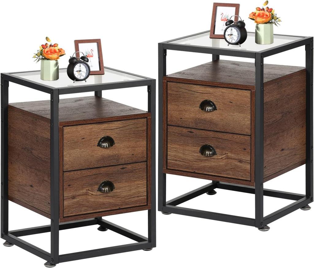 Brown Nightstand with Drawer and Shelf, Set of 2 R72690
