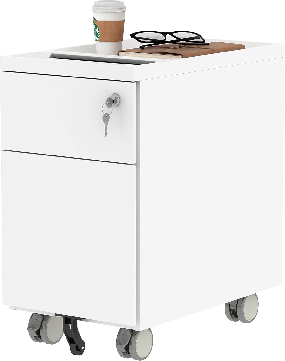 White 2 Drawer Metal File Cabinet with Lock and Wheels N5302