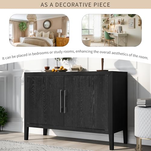 Black Sideboard Storage Cabinet with 4 Doors and Adjustable Shelves L421111