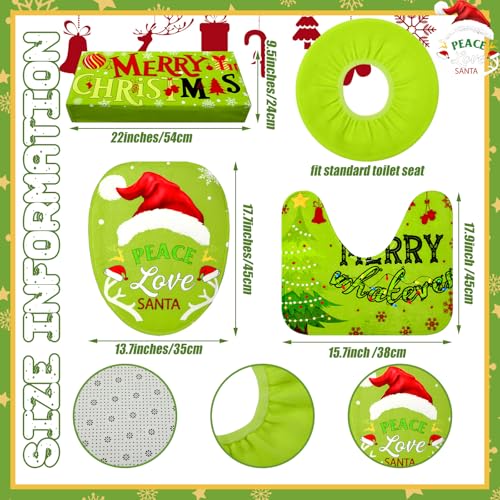 4 Pcs Christmas Green Toilet Seat Cover Set W86705