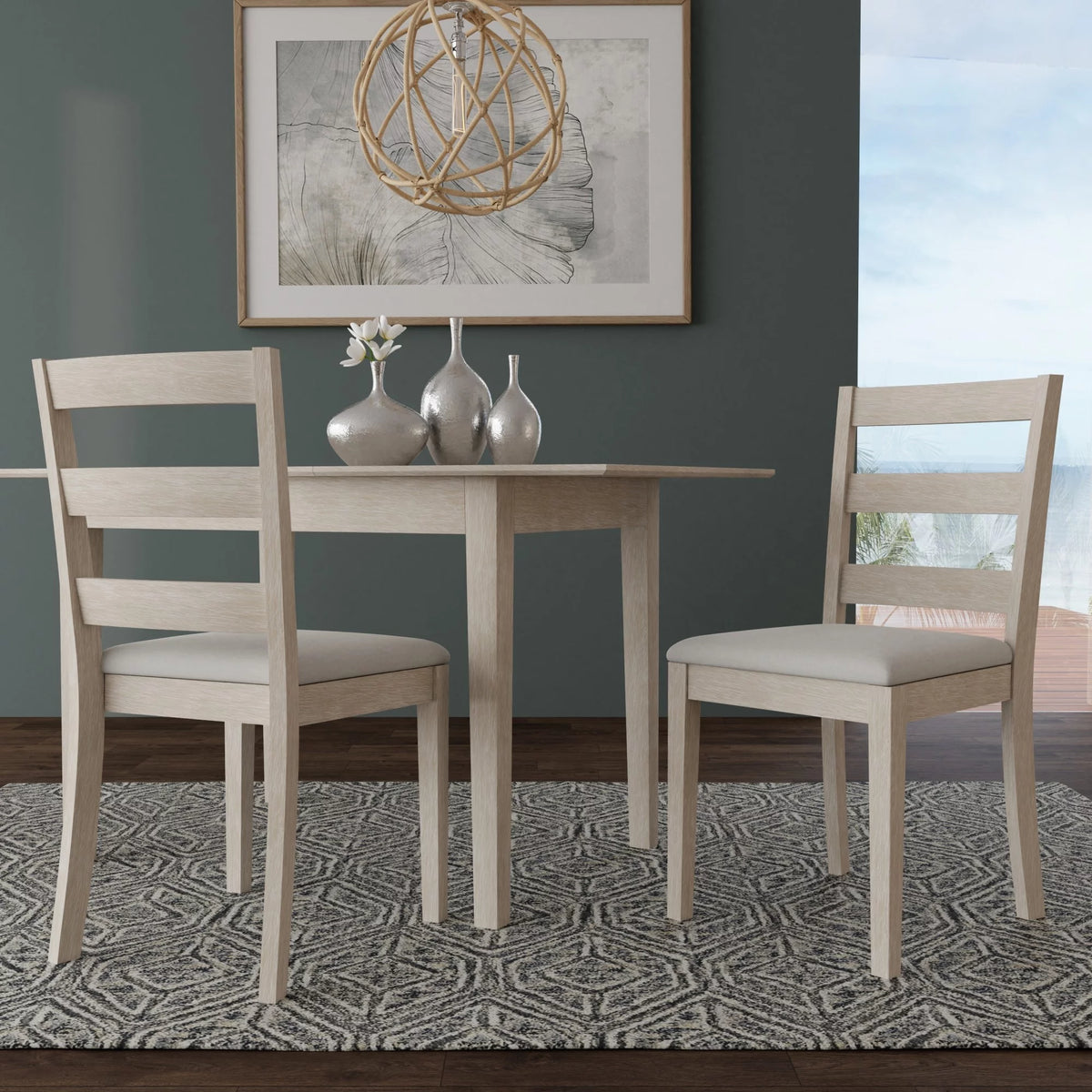 White Wood Ladder Back Dining Chair Set of 2 C671