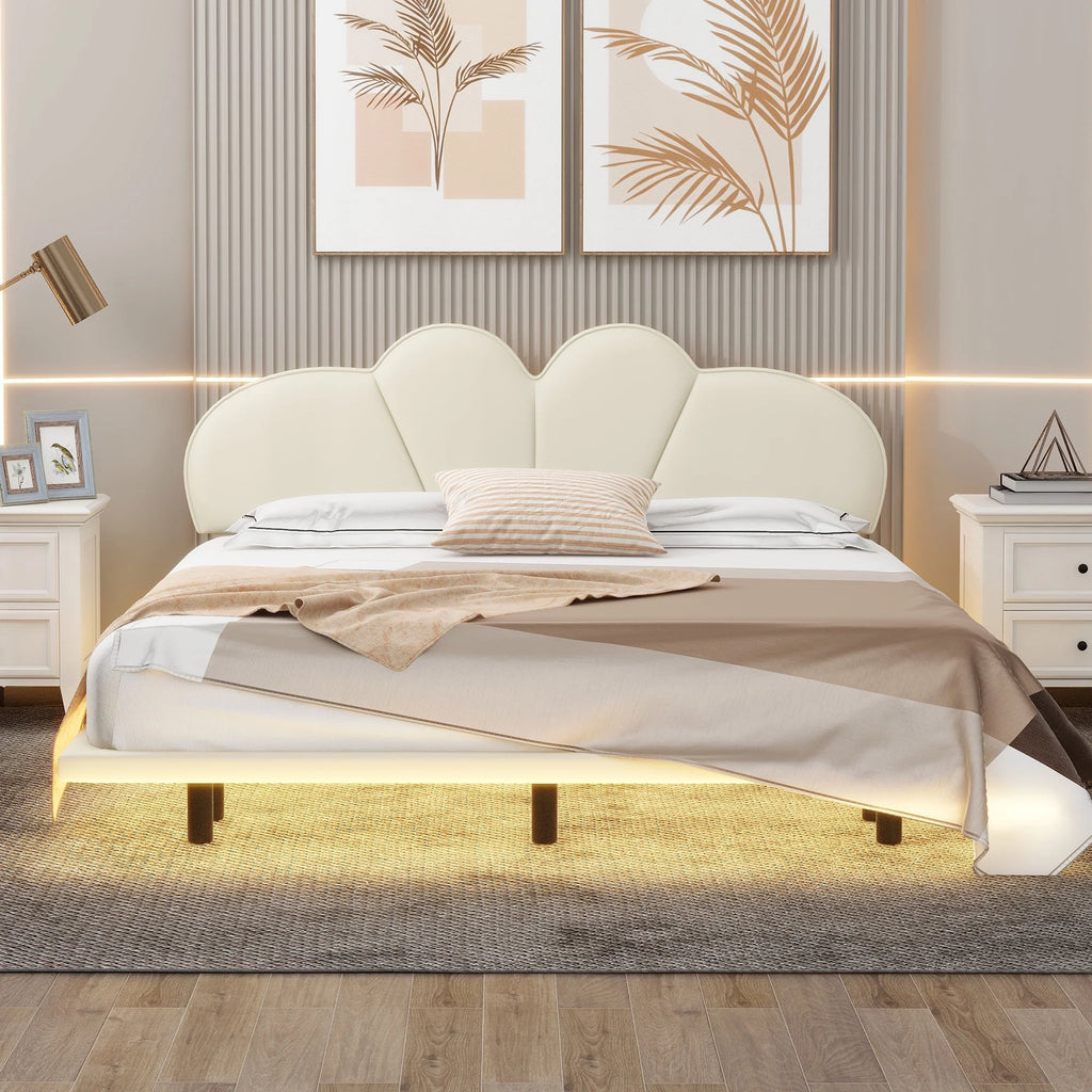 Queen Size Upholstery Platform Bed with PU Leather Headboard P59416