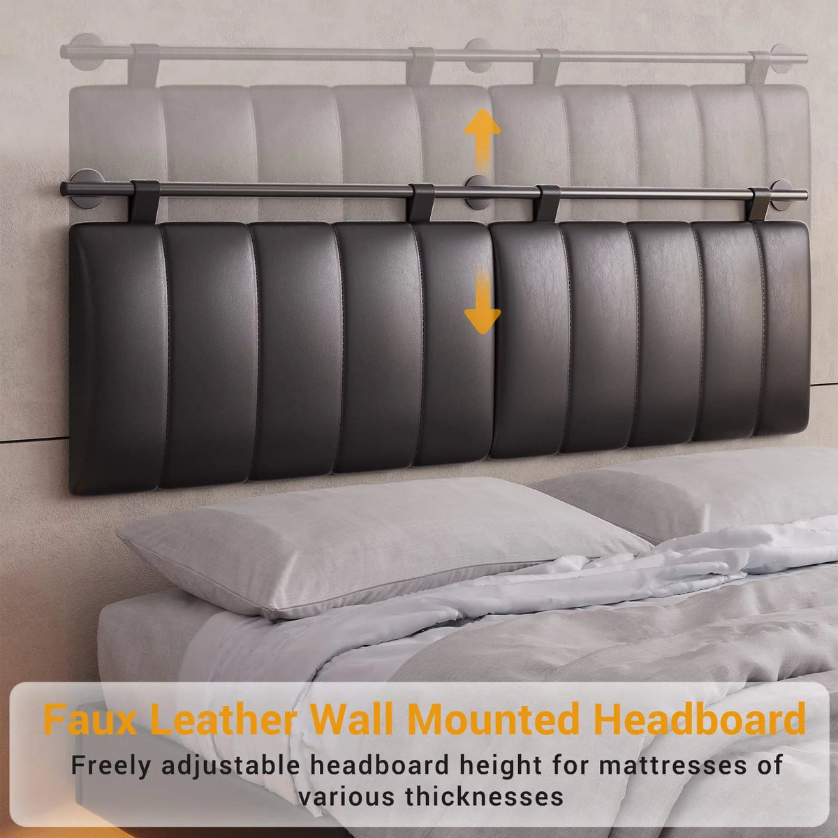 Queen Floating Bed Frame with LED Lights and Wall Mounted Headboard R683