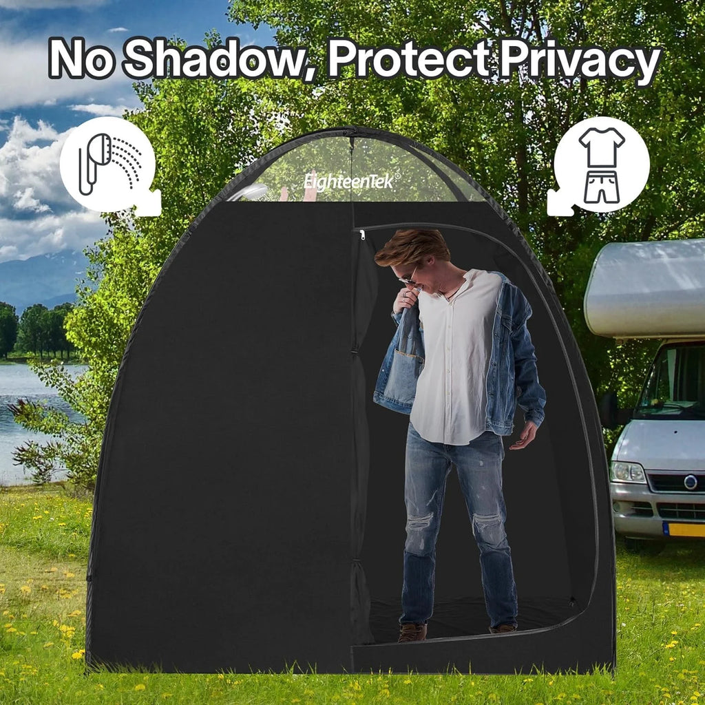 Camping Shower Tent Changing Room with Fixed Floor 2 Rooms and Doors Pop Up Privacy Shelter with Carry Bag 83"x43"x80" P38568