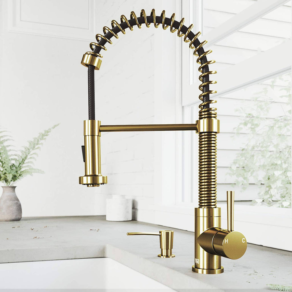 Matte Gold Pull-Down Kitchen Faucet with Soap Dispenser P395677