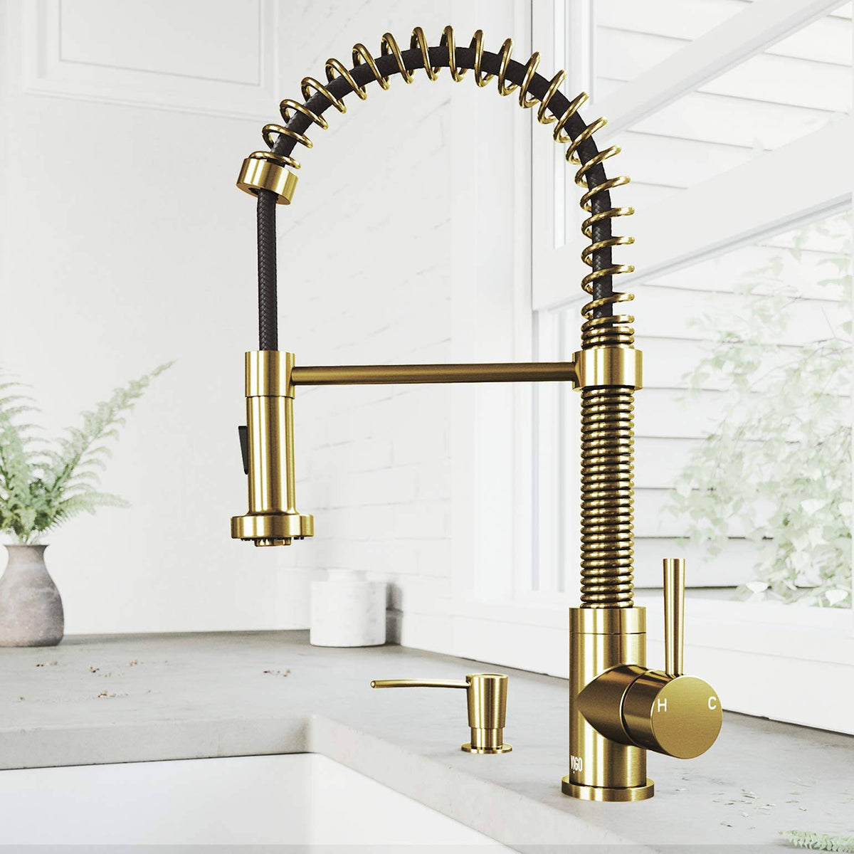 Matte Gold Pull-Down Kitchen Faucet with Soap Dispenser P395677