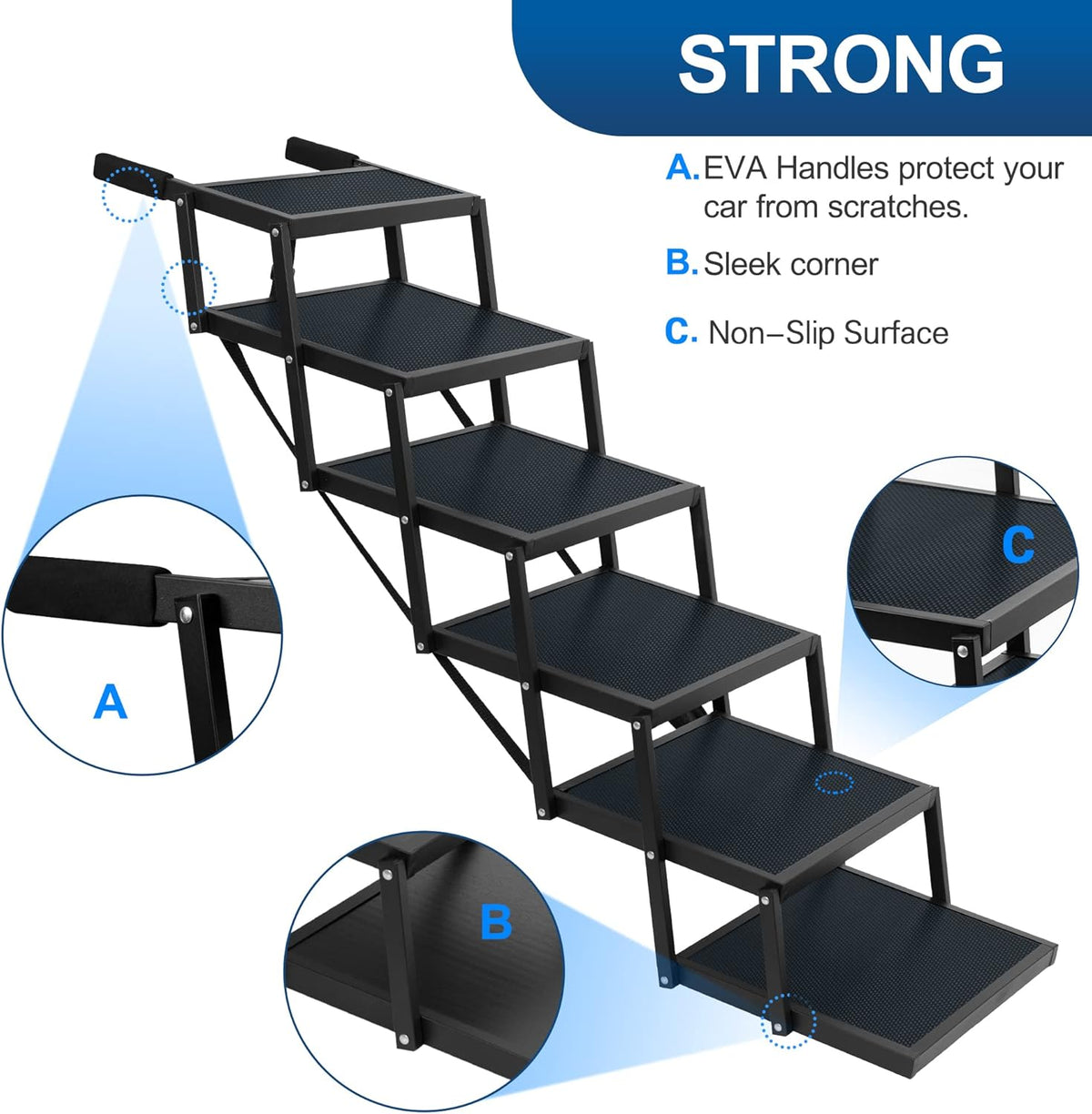Foldable Aluminum 6 Step Dog Stairs with Nonslip Surface W4330