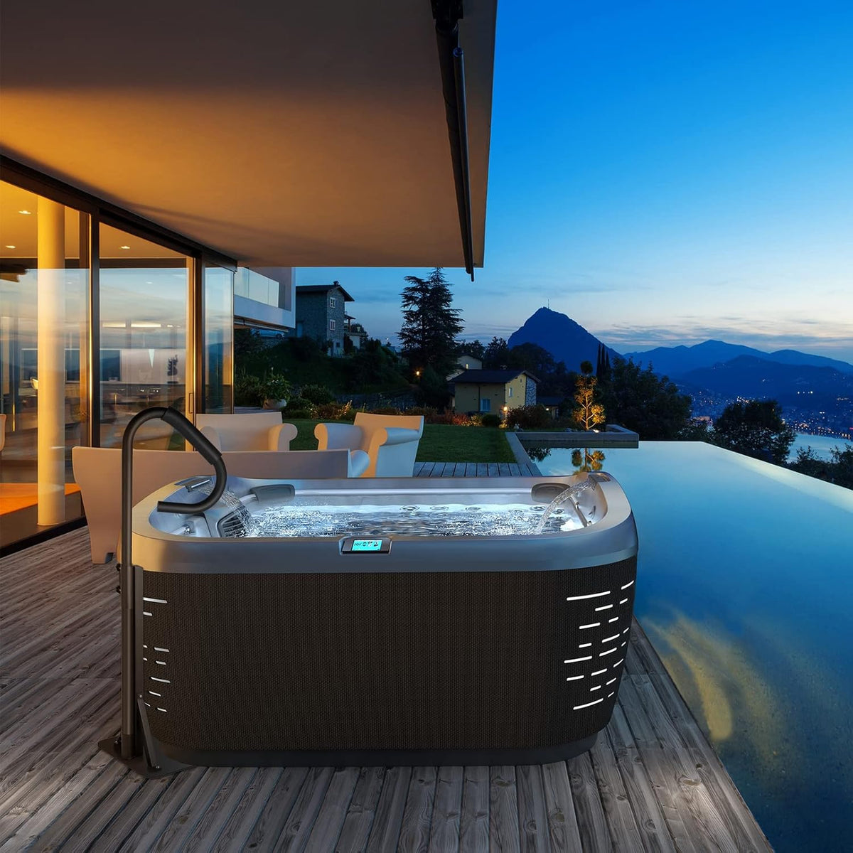 Black Heavy Iron Hot Tub Handrail with Slide-Under Mount Base N672