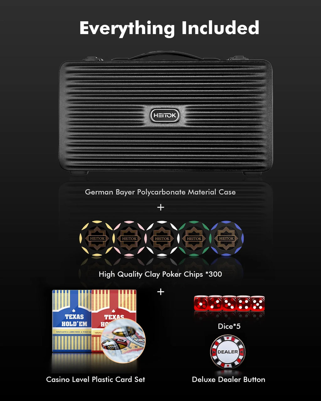 300 PCS 14 Gram Clay Poker Chips Set with Carrying Case Q819556