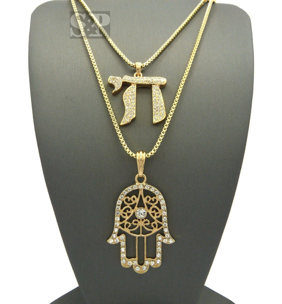 Iced Hamsa Pendant Necklace with Box Chain O956