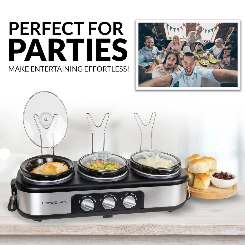 3-Station 1.5-Quart Oval Slow Cooker Buffet, Stainless Steel N10099