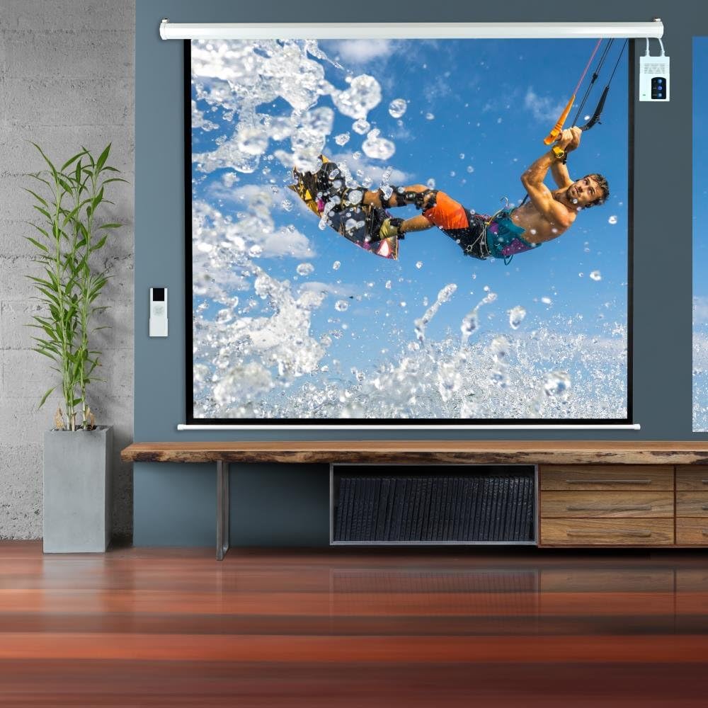 84" Portable Motorized Matte White Projector Screen with Remote and Case Q187001