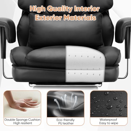Black PU Leather Ergonomic Desk Chair with Footrest J934