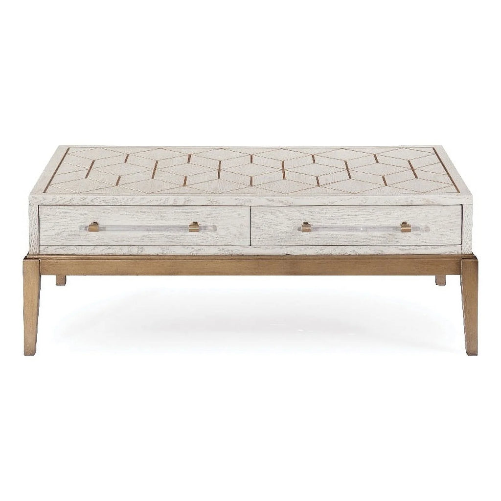 Soft White Wooden Cocktail Table with Gold and Acrylic Accents I663220