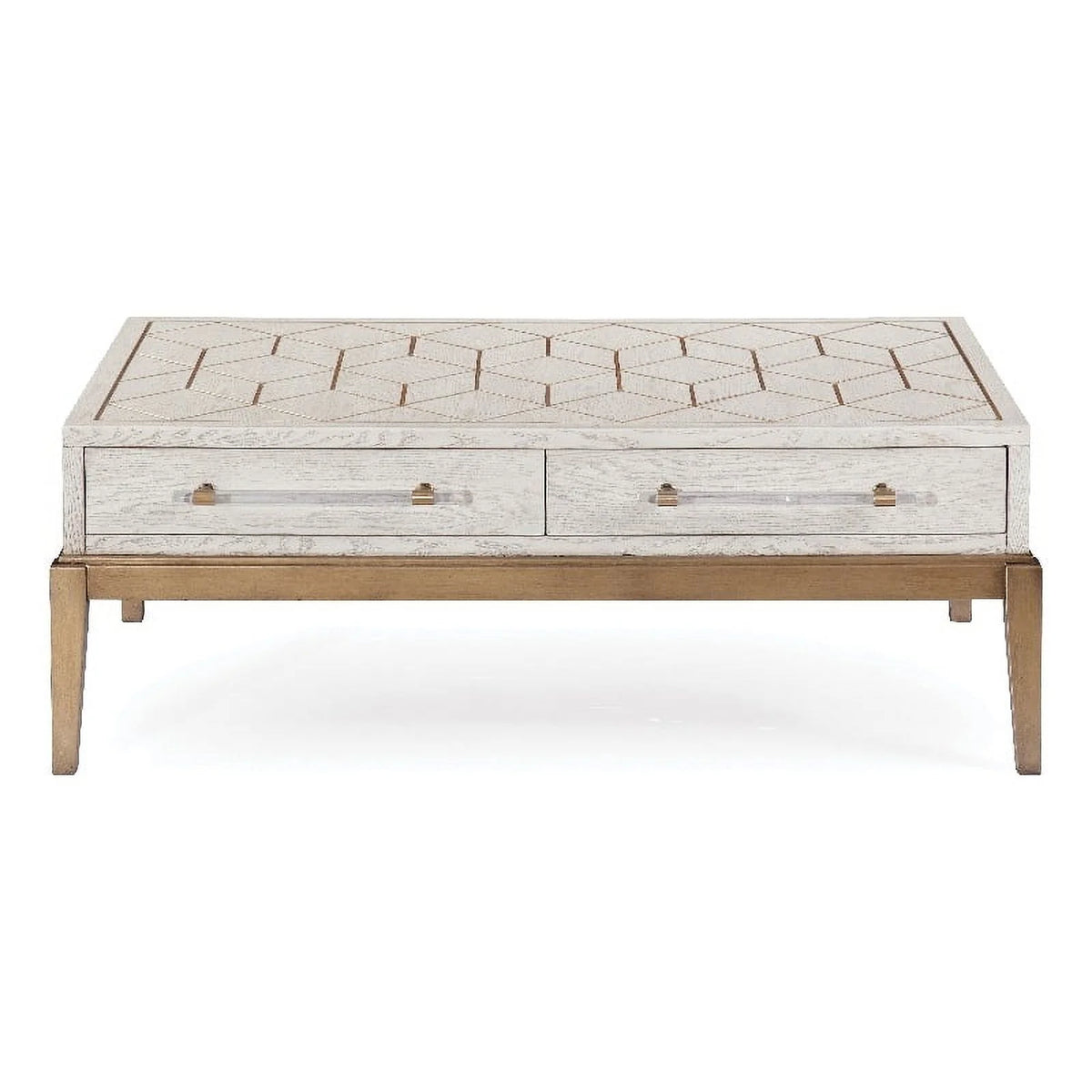 Soft White Wooden Cocktail Table with Gold and Acrylic Accents I663220