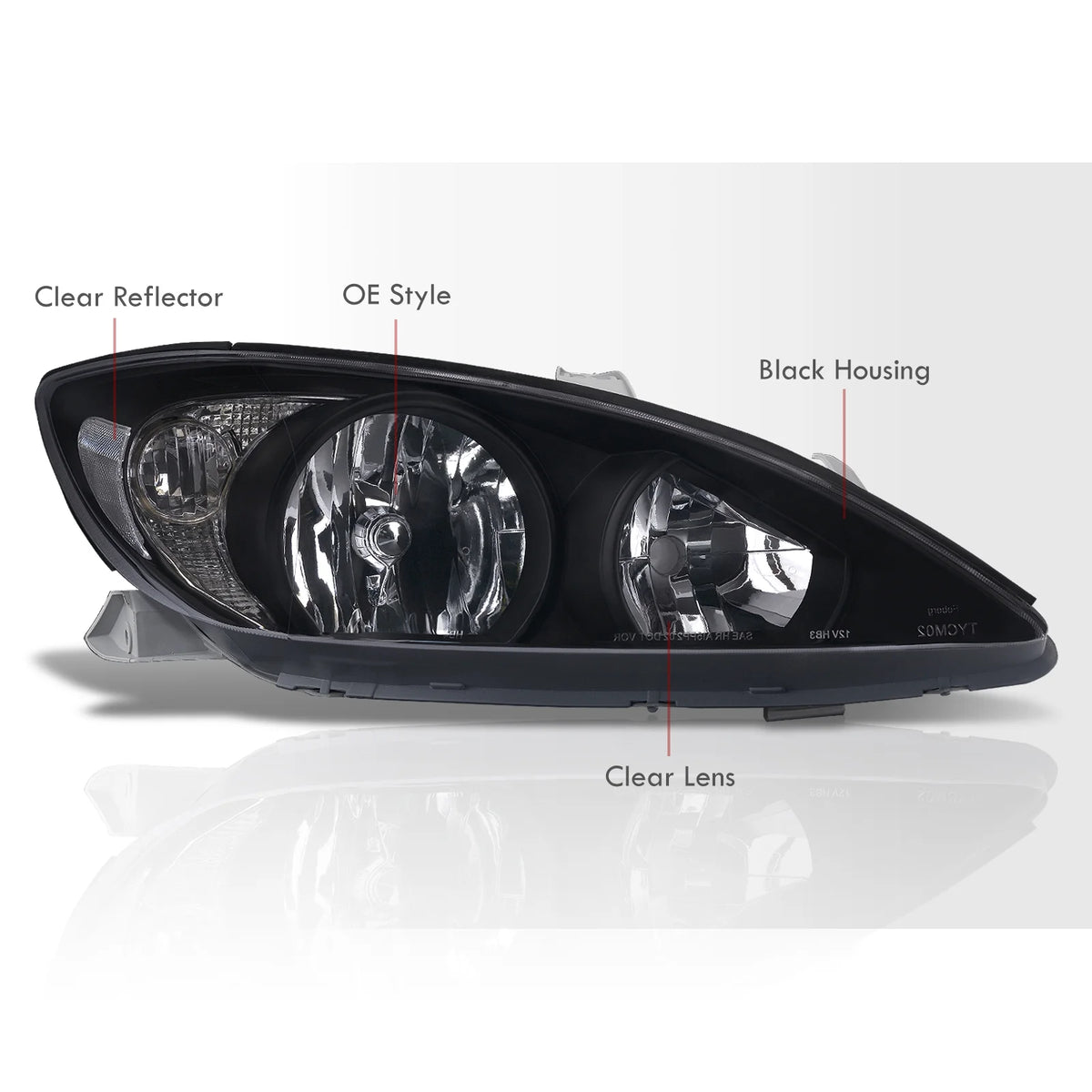 Black Housing Clear Lens Reflector Headlights Pair LH + RH F449056