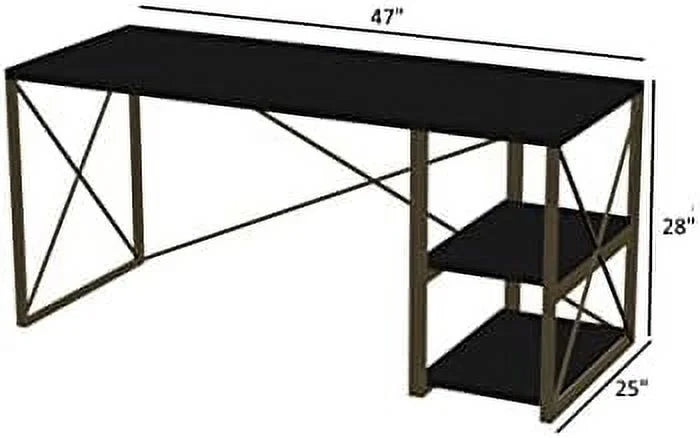 47" Wooden Top Computer Desk with 2 Shelves U56237