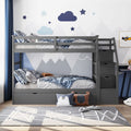 Twin-Over-Twin Bunk Bed with Trundle and 3 Storage Stairs Gray T798