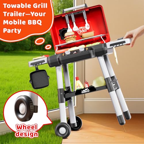 Kids BBQ Grill Playset with Wheels, Smoke Sound Light A47986