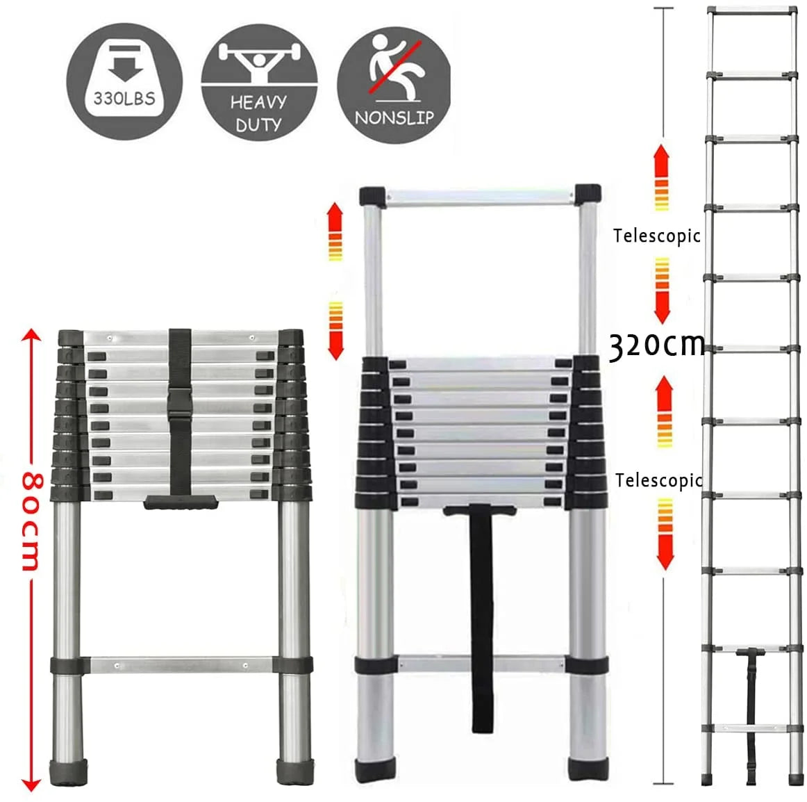 Stainless Steel 11 Step Telescopic Extension Ladder I52334